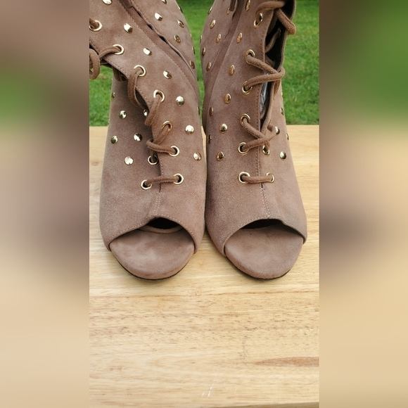 Giuseppe Zanotti Brown Alien 115 Gold Studded Peep Toe Lace Up Bootie Size 39 - Picture 5 of 15